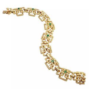 Vintage Tiffany & Co France 18k Yellow Gold Diamond Emerald Bracelet